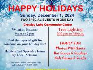 Poster announcing events on December 1, 2024 a winter bazaar 9 am to 2 pm  a tree lighting 5:30 pm to 7:30 pm