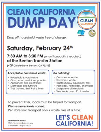 CLEAN CALIFORNIA FREE DUMP DAY: Benton Transfer Station 02/24