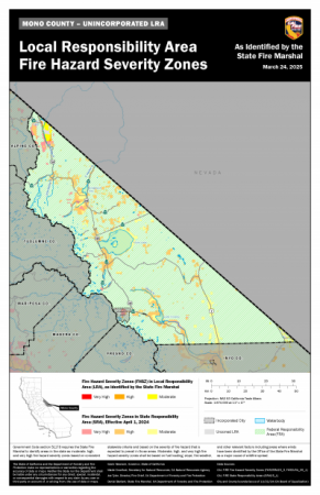 a map of fire hazard severity zones in Local Responsibility Areas of unincorporated Mono County